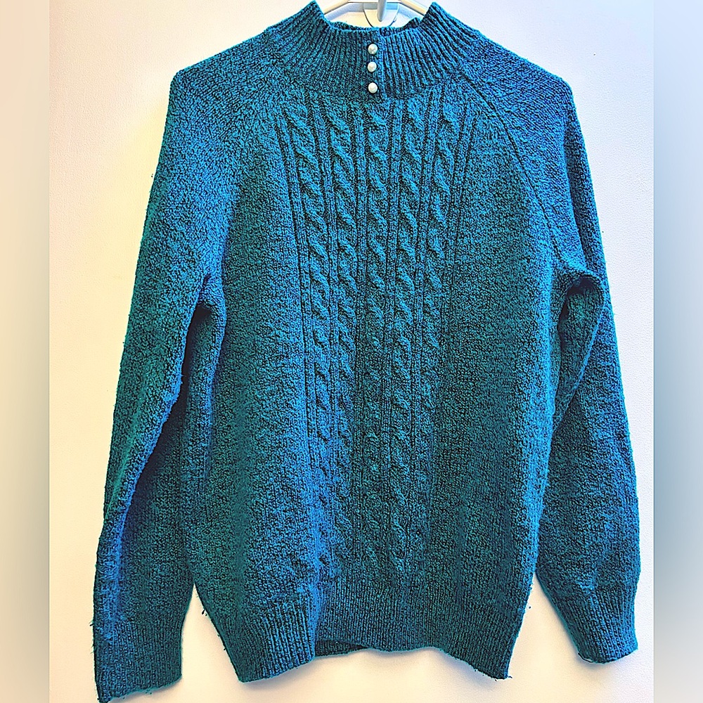 Vintage Turquoise CableKnit Sweater with Pearls